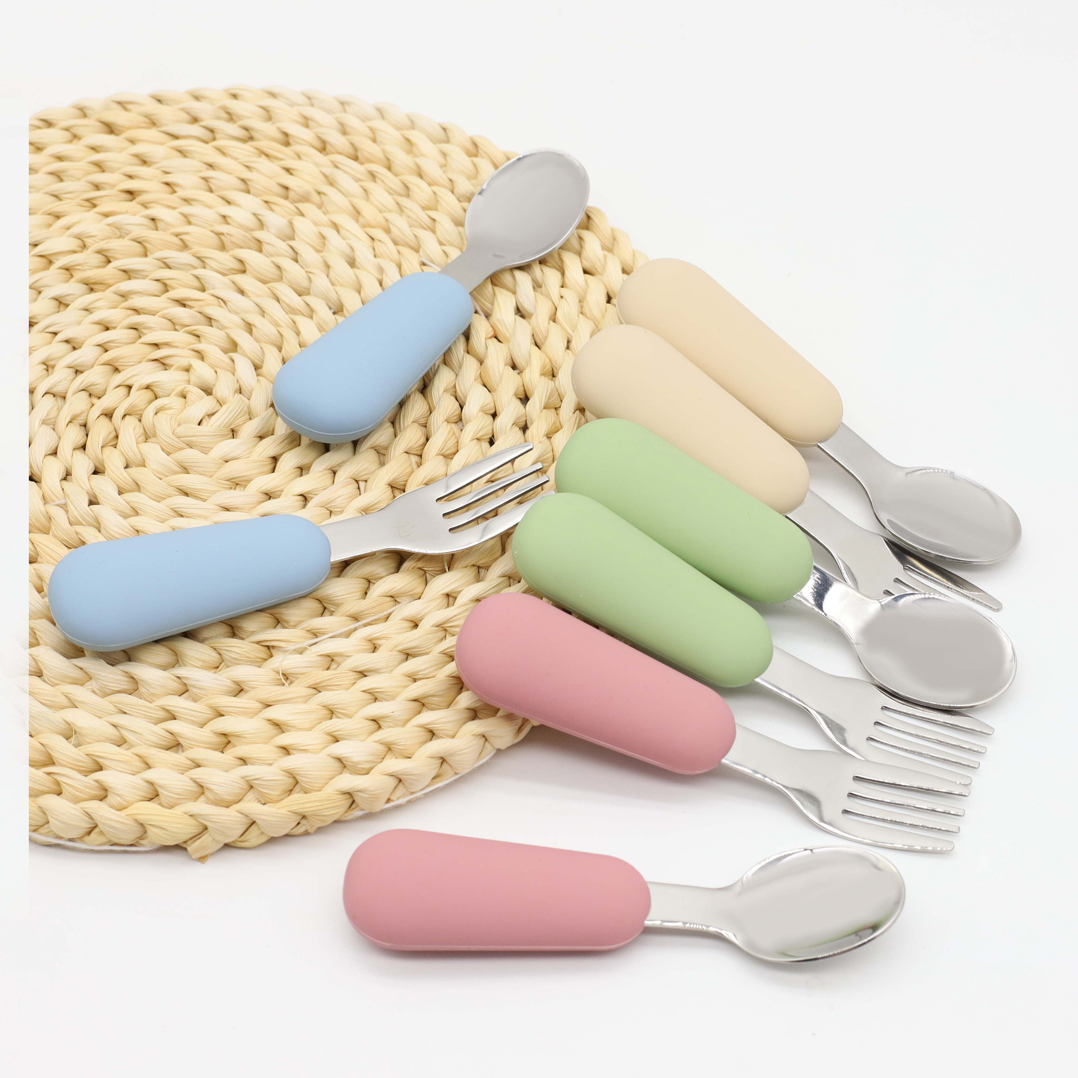 Baby Food Utensil - Silicone stainless steel spoon fork food