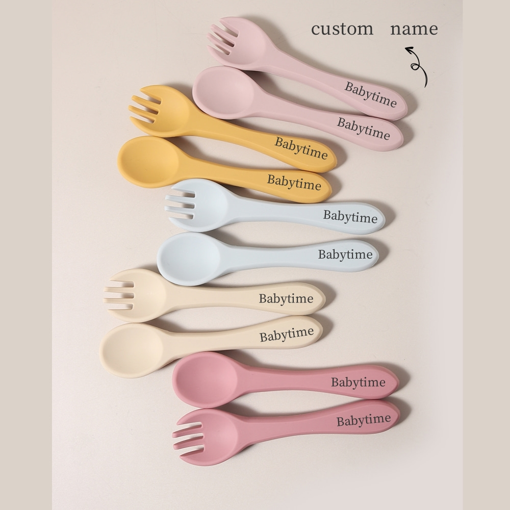 Baby Food Utensil - Custom name 1 pair silicone spoon